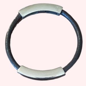 Ralph lauren bangle bracelet black silver stainless steel leather EUC